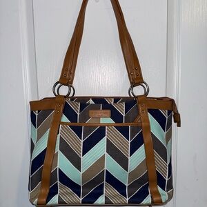 Chevron Work Bag - Blue and Brown